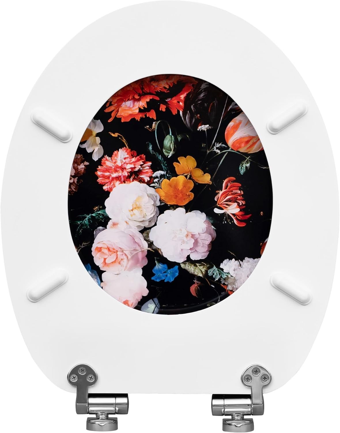 O-Shaped Toilet Seat Soft Close Quick Release Adjustable Hinges Flower Design