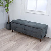 Grey Linen Storage Ottoman Bench with Seat & Lift-Up Lid 115x45x45
