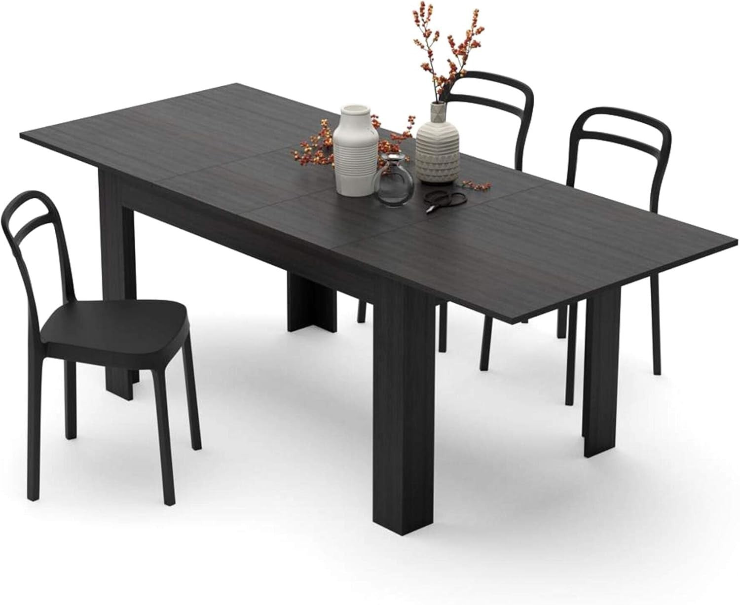 Extendable Dining Table Black 220cm Wood 6–8 Seater Modern Space Saver