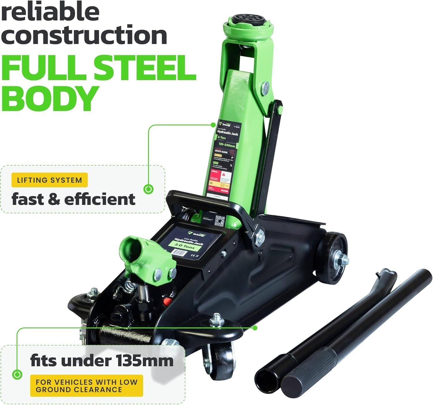 2 Ton Hydraulic Trolley Jack 4400lbs Car SUV Lift 5.3–13.4" w/ Carry Case