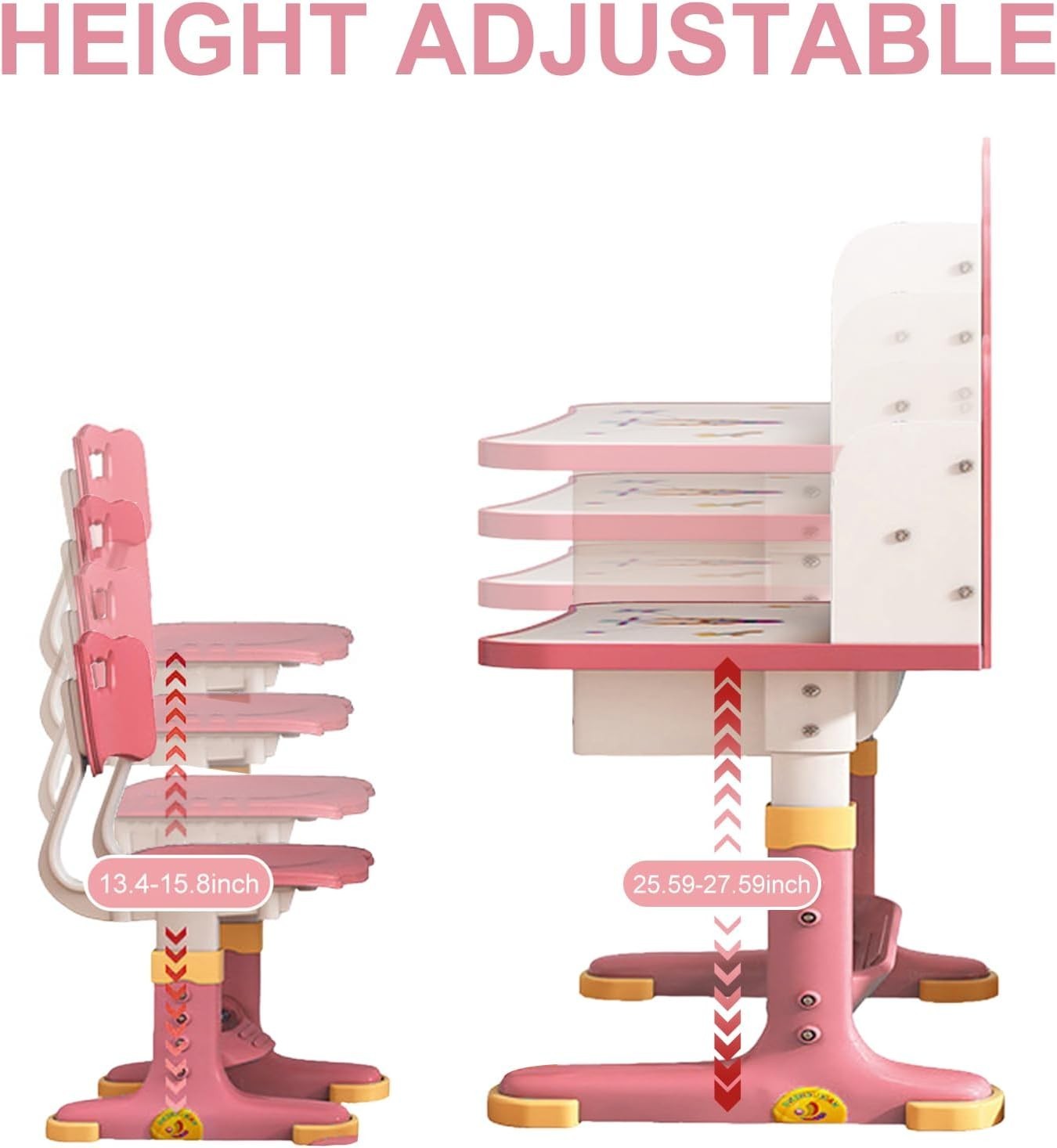 Adjustable Kids Desk & Chair Set with Drawer, Large Writing Surface Pink