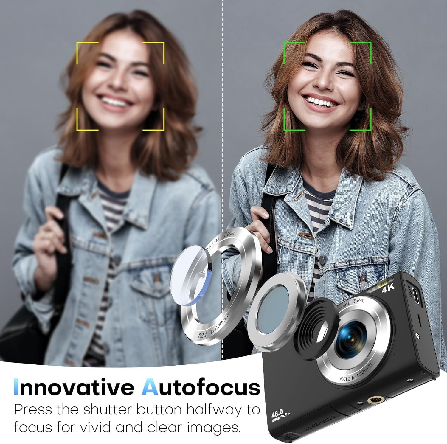 4K 48MP Digital Camera Autofocus Compact Camera 32GB 16X Zoom Black
