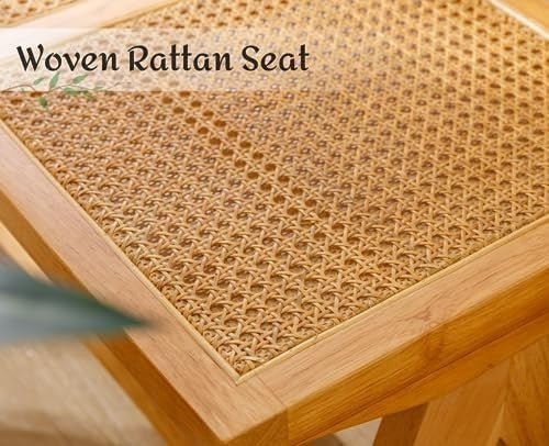 Rustic Wooden Rattan Bench Dining Entryway Ottoman Seat for Home Decor Yellow