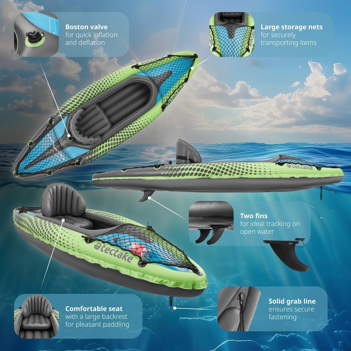 Inflatable Single Kayak Set PVC Canoe w/ Paddle Pump Carry Bag