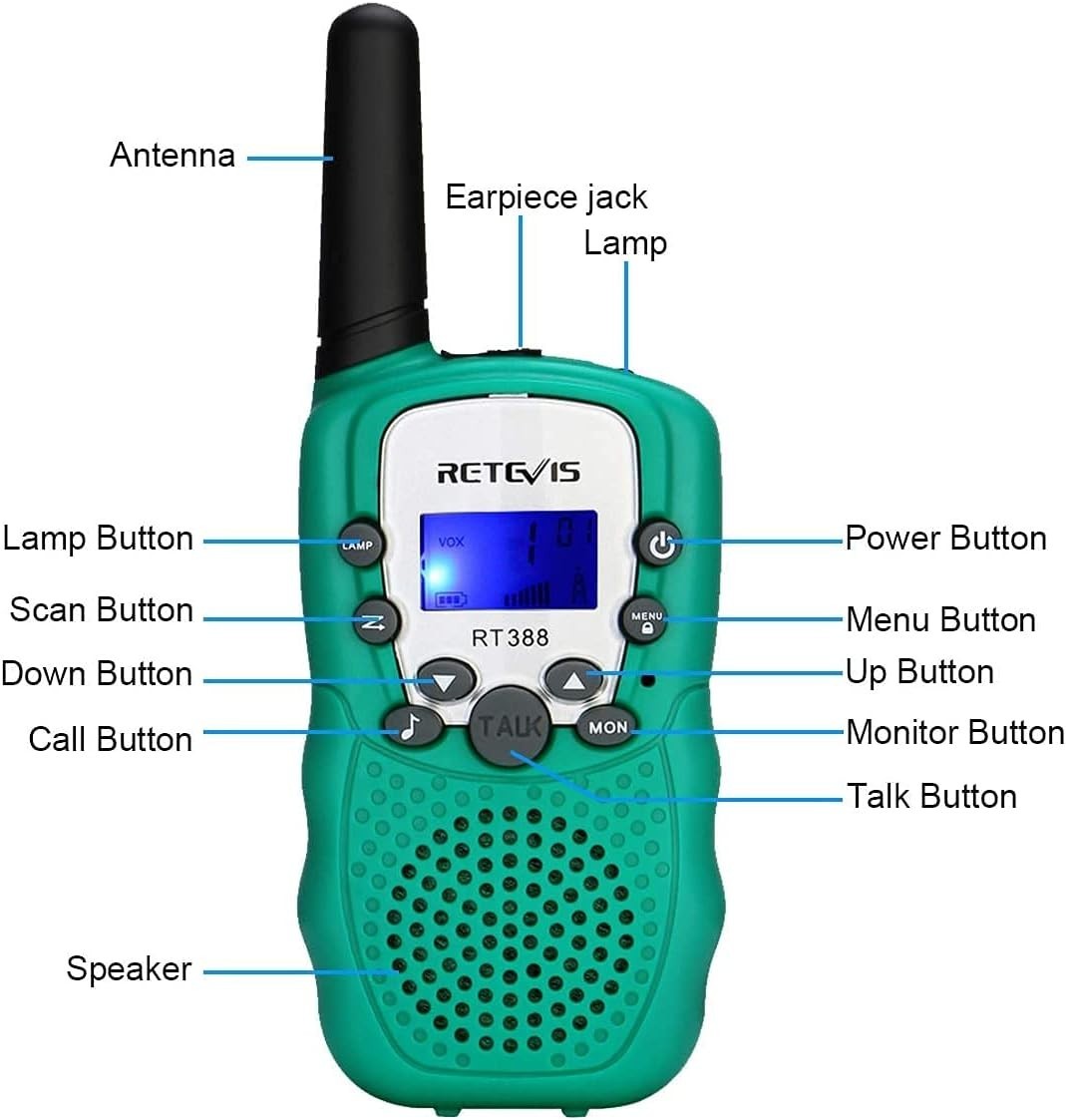 Kids Walkie Talkies 8 Channel VOX Flashlight Toy Gift 2 Piece Green
