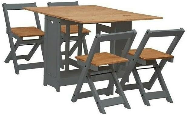 Butterfly Folding Dining Set Grey 4 Chairs Space Saving Kitchen Table