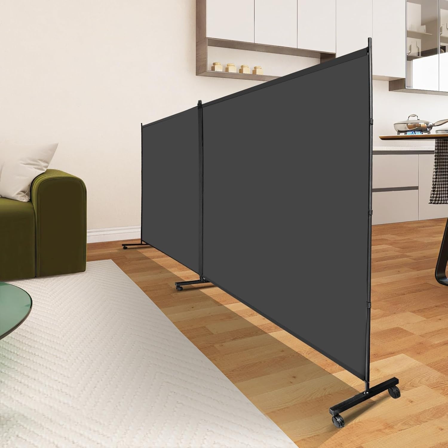 2 Panel Room Divider with Wheels Large Freestanding Privacy Screen 360x190cm