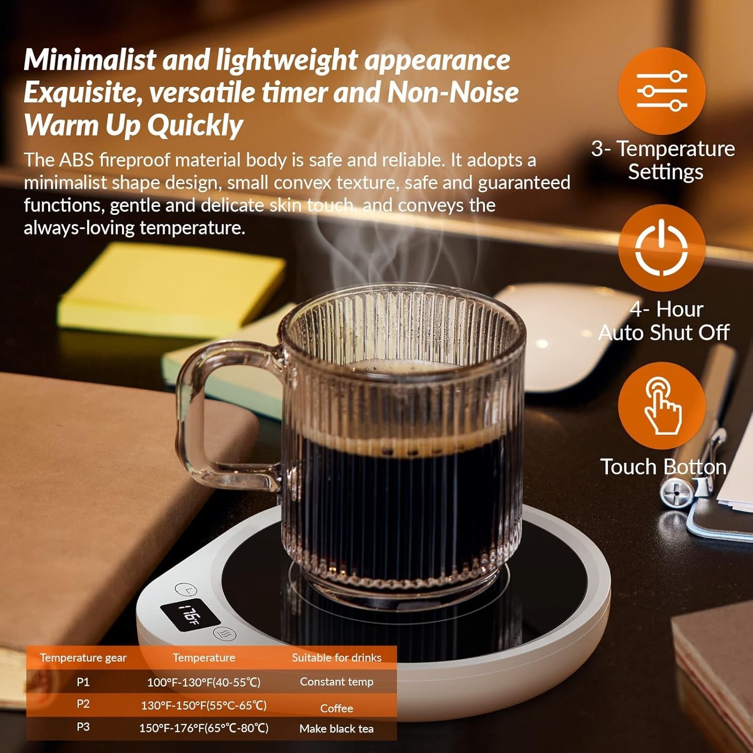 Black Smart Coffee Mug Warmer 3 Temp Desk Heater with Timer