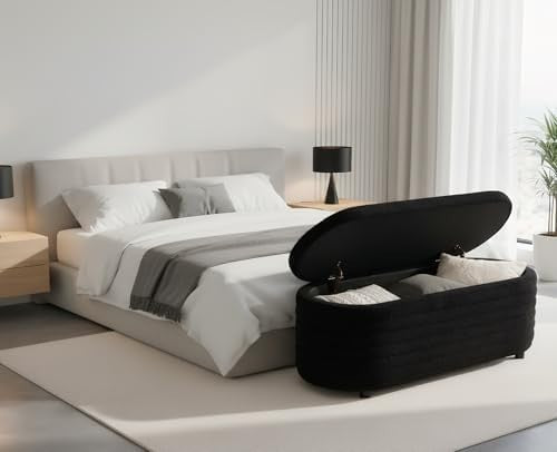 Black Faux Fur Upholstered Ottoman Storage Bench Wooden Frame Seat 115x43x46cm