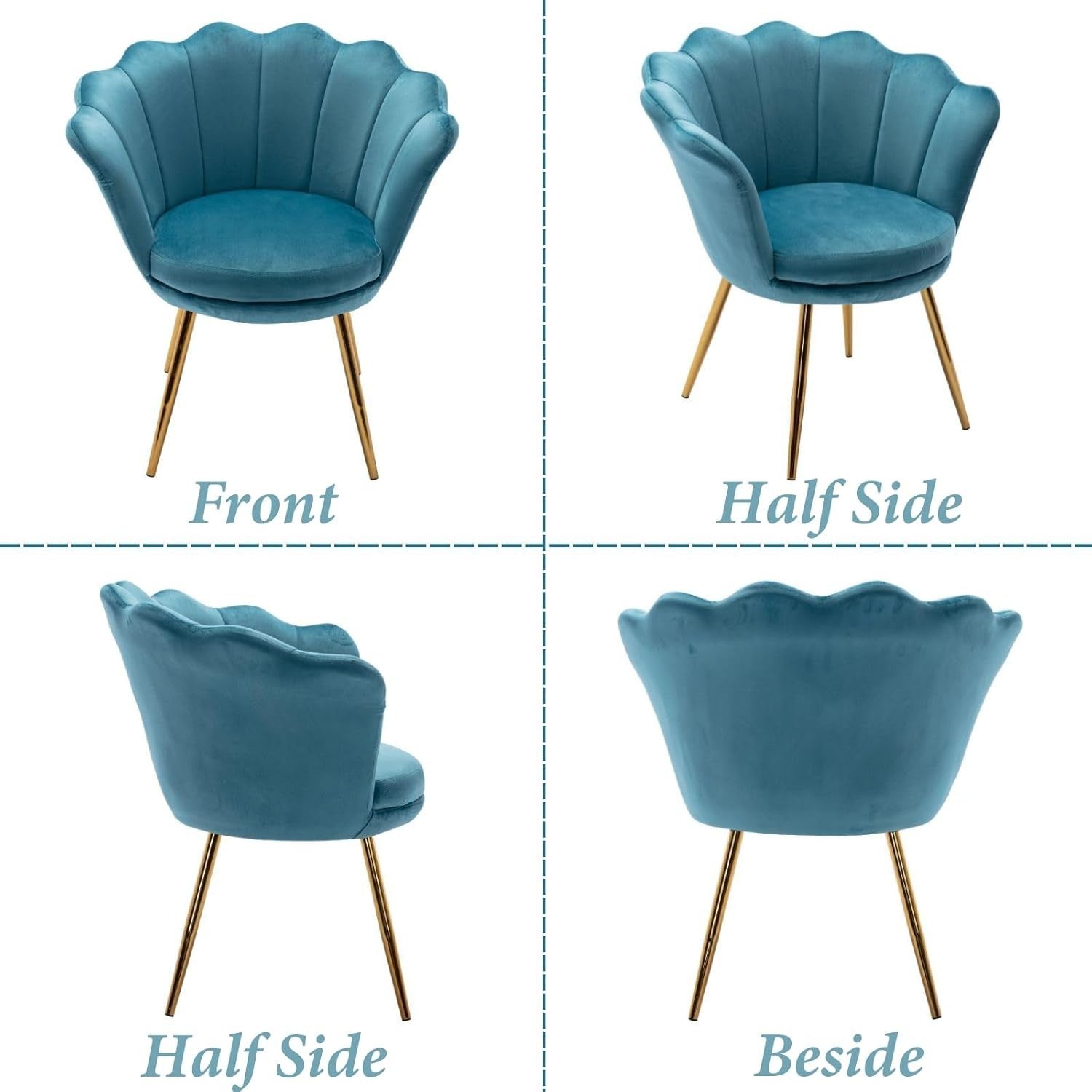 Blue Velvet Lounge Chair Gold Legs | Petal Back Armchair for Bedroom