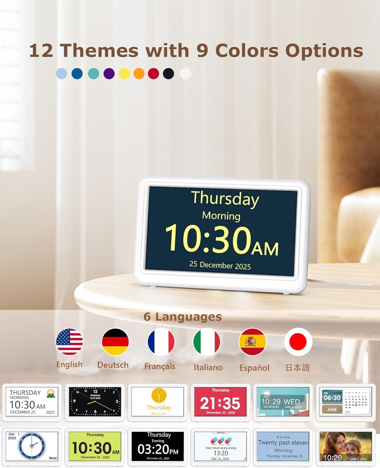 Large Dementia Digital Clock Big Display Day Date Time Alarms Elderly