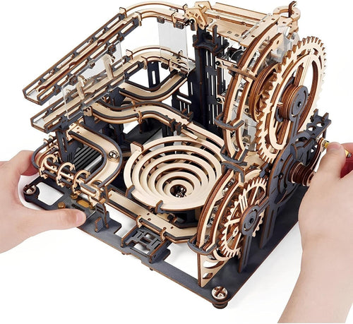 3D Wooden Marble Run Puzzle Kit - Mechanical Gear STEM Toy, Hand Crank Fun