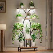Tall Plant Stand with Grow Lights, Metal Flower Shelf for Home & Patio