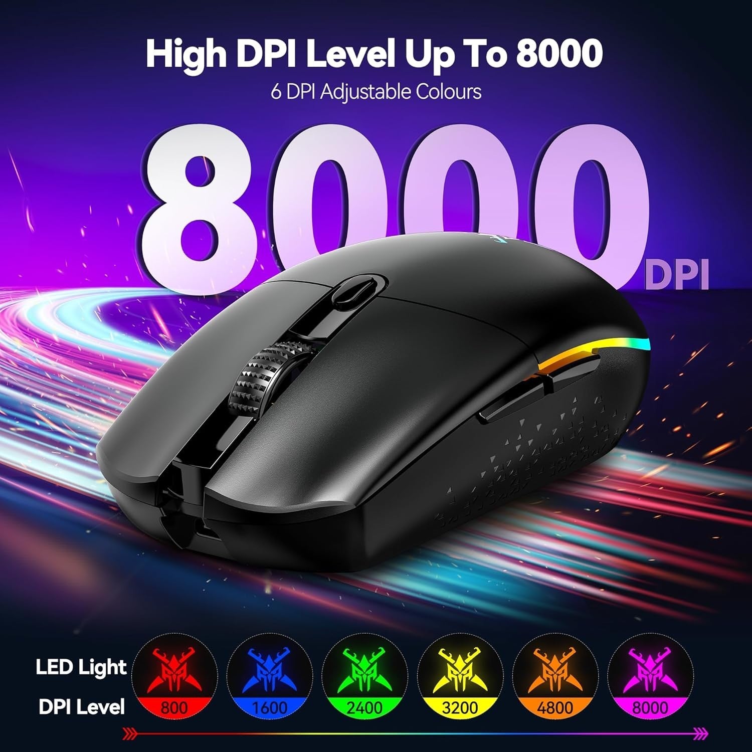 Wireless Gaming Mouse 8000 DPI RGB 72g 100H Battery