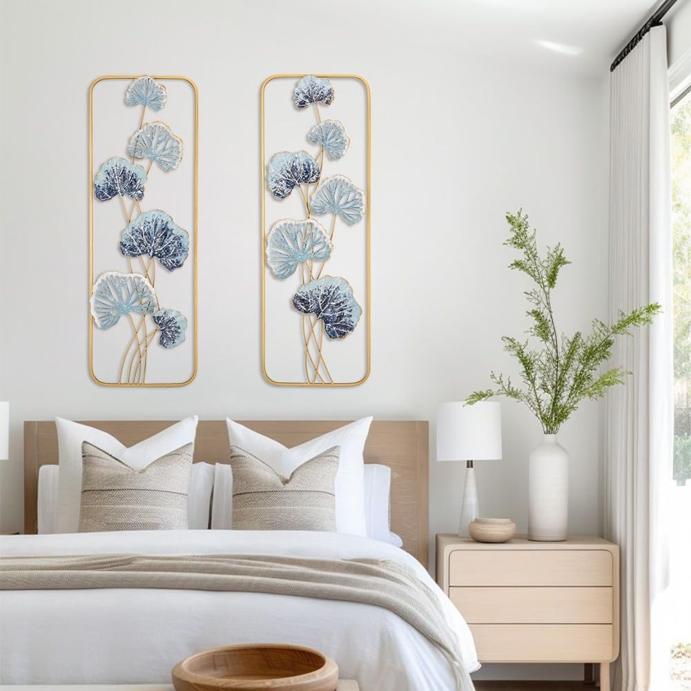 2PCS Gold Metal Wall Art Panels 90x31cm Modern Decor