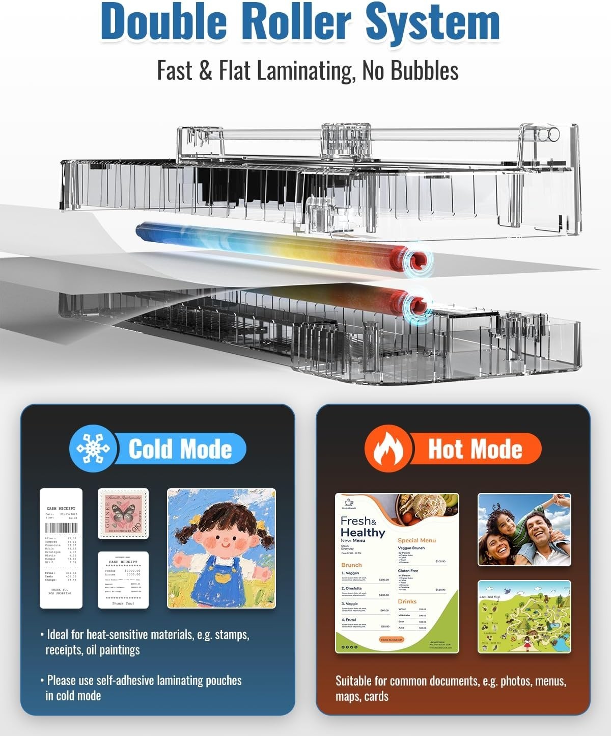 A4 Laminator Hot Cold Compact Anti Jam Fast Preheat + 9 Pouches