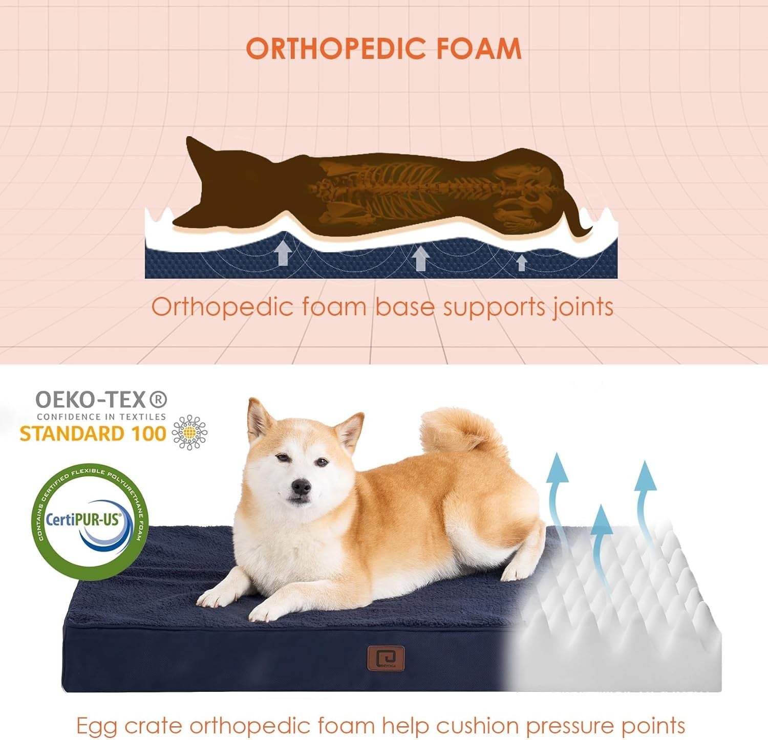 Orthopedic XL Dog Bed 104x68x9cm Washable Cover Non Slip Navy