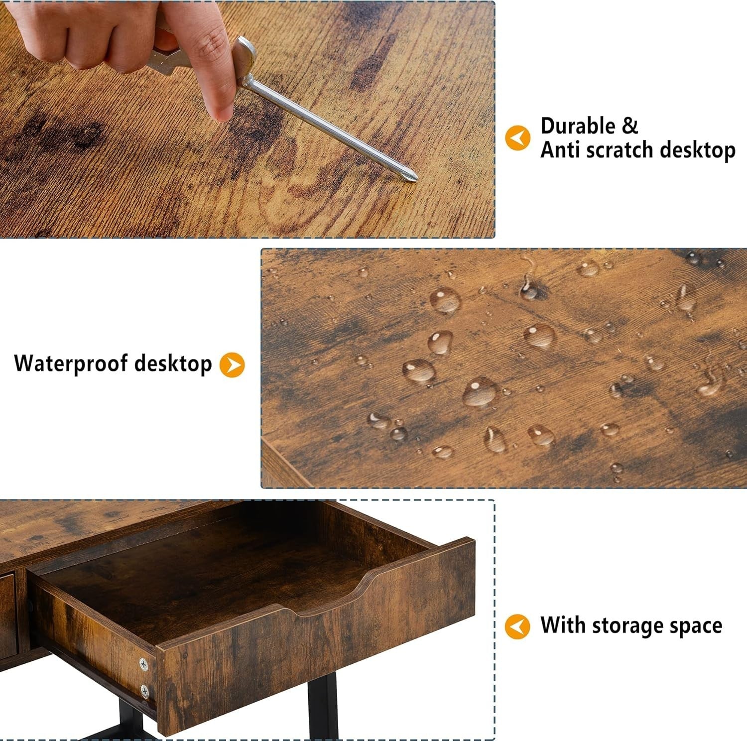 Rustic Brown Black Computer Desk Home Office Workstation Kids Dressing Table 2 D