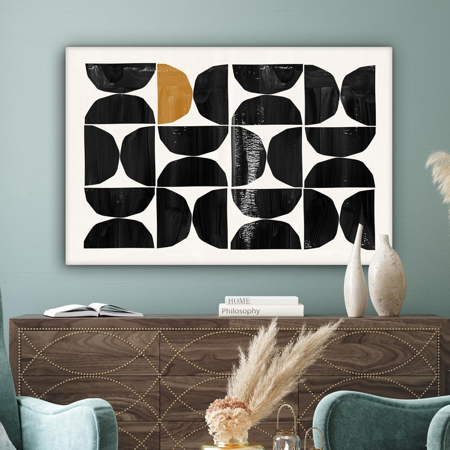 Large Abstract Black Beige Canvas Wall Art 120x80cm Modern Living Room