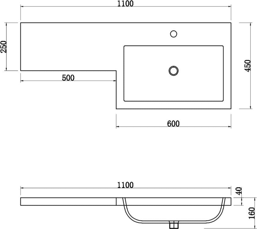 1100mm L Shape Bathroom Vanity Unit with Basin & Toilet High Gloss White