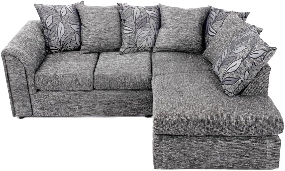 L Shaped Corner Sofa Light Grey 4 Seater Comfy Scatterback Modern Couch