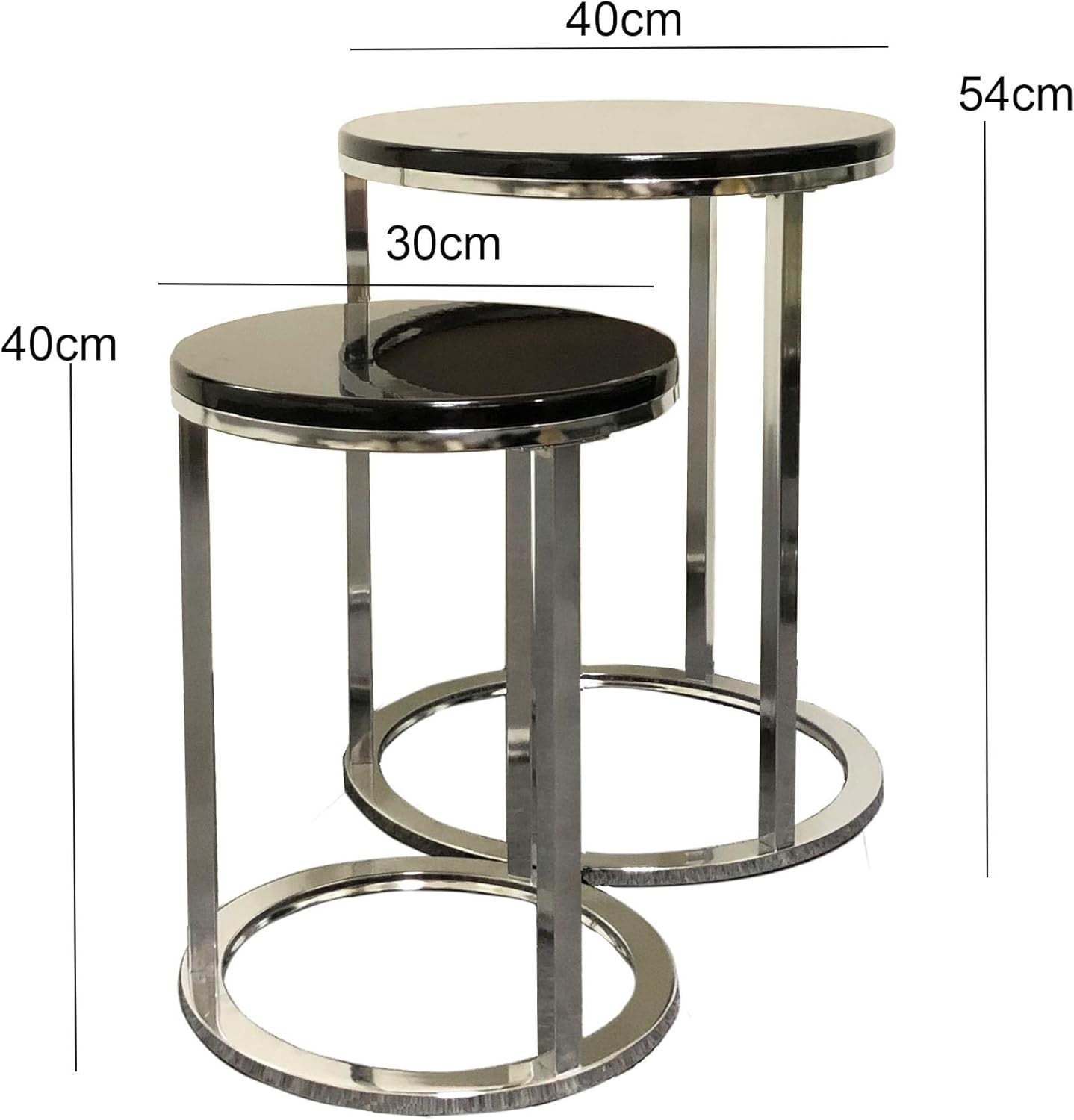 Round Nesting Tables Set of 2 Black/Chrome Metal Side End Coffee Table