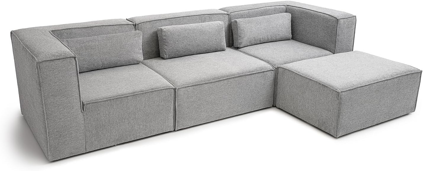 Modular Corner Sofa Basket Weave Fabric Deep Cushions Grey 282cm Wide