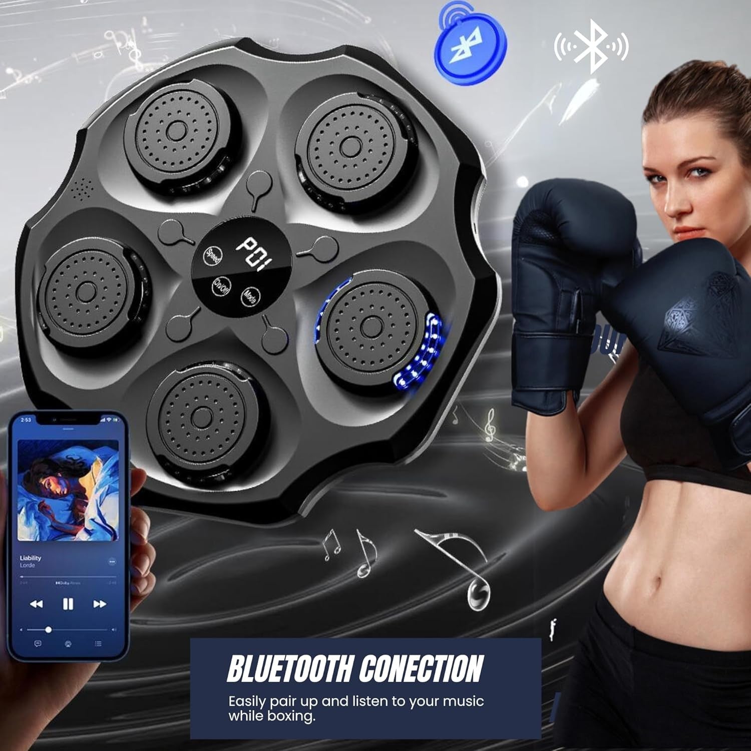 Music Boxing Machine Wall Mounted Bluetooth LED Punch Trainer Home Gym