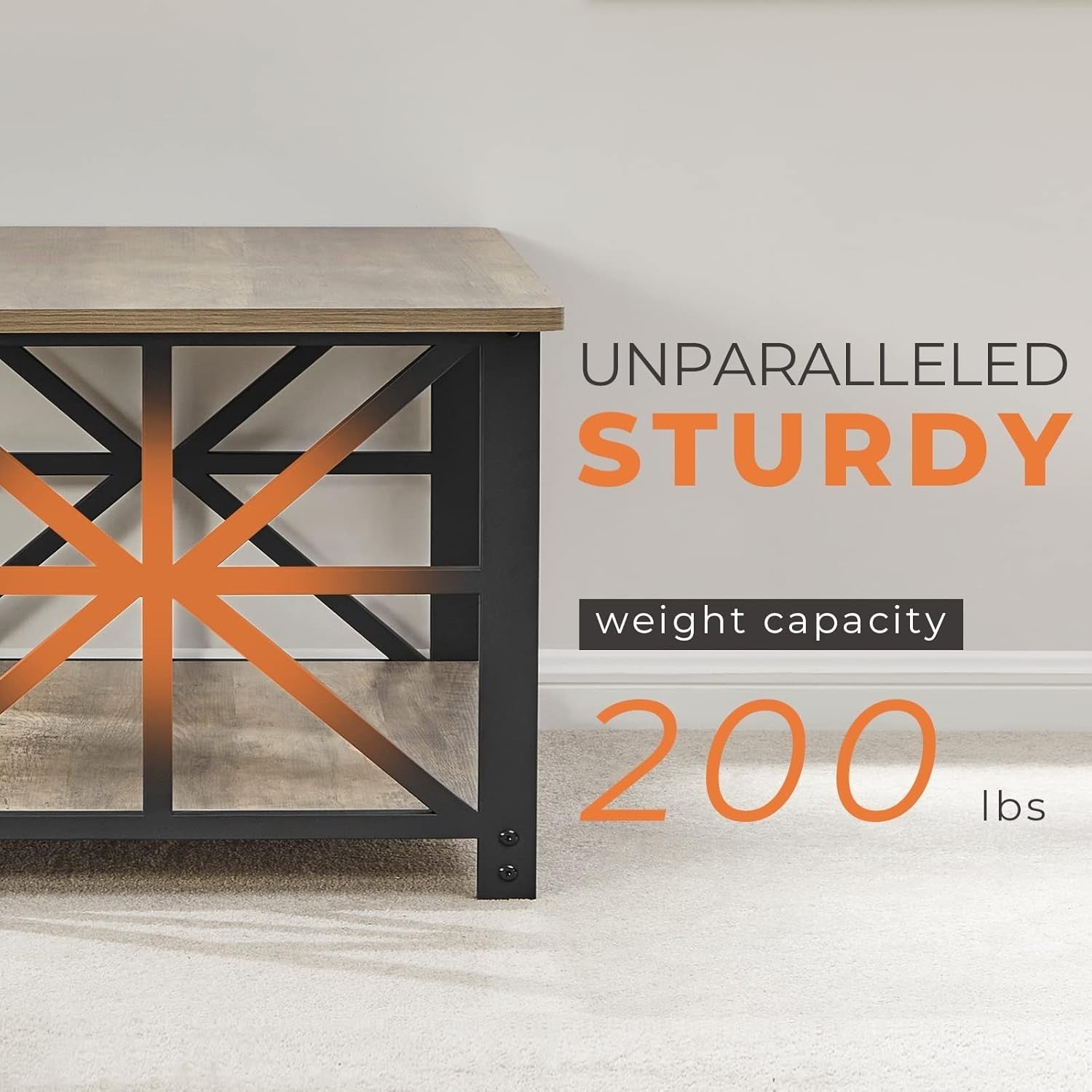 2-Tier Grey Coffee Table with X-Frame, Rounded Corners, 100cm Storage