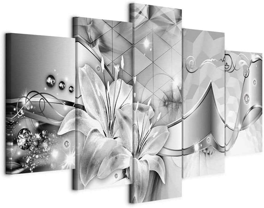 5-Piece Large Abstract Canvas Wall Art Grey Lilies XXL Decor
