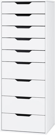 9 Drawer White Tall Storage Cabinet Chest Freestanding Dresser 124x45x40cm