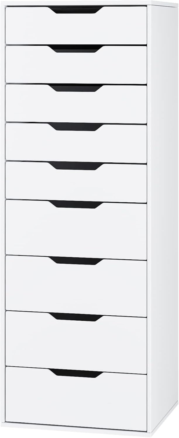 9 Drawer White Tall Storage Cabinet Chest Freestanding Dresser 124x45x40cm