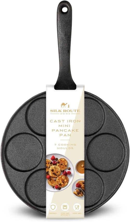Mini Pancake Pan Cast Iron 7-Hole Non-Stick Crepe Pan Induction Safe 23cm