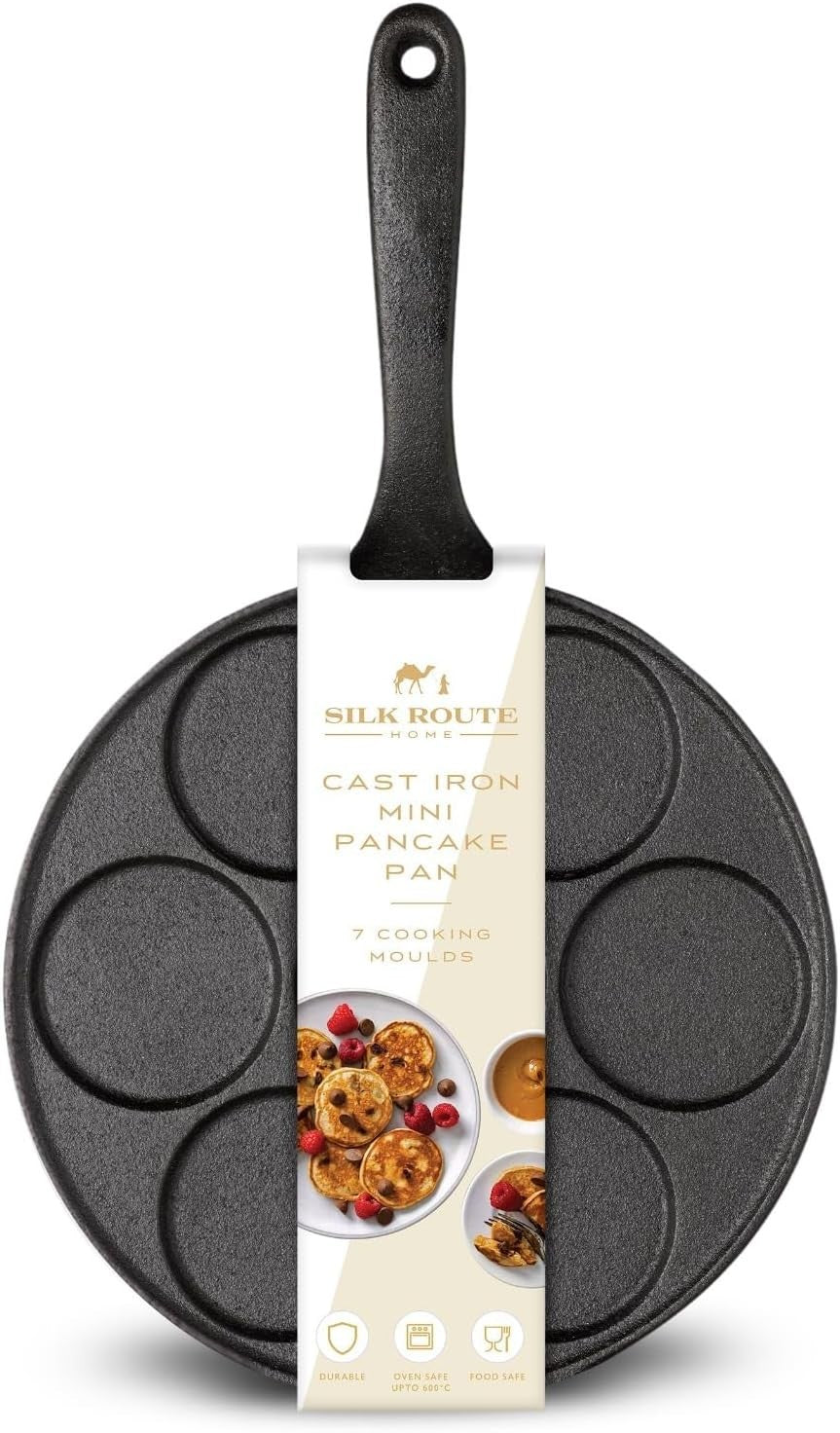 Mini Pancake Pan Cast Iron 7-Hole Non-Stick Crepe Pan Induction Safe 23cm