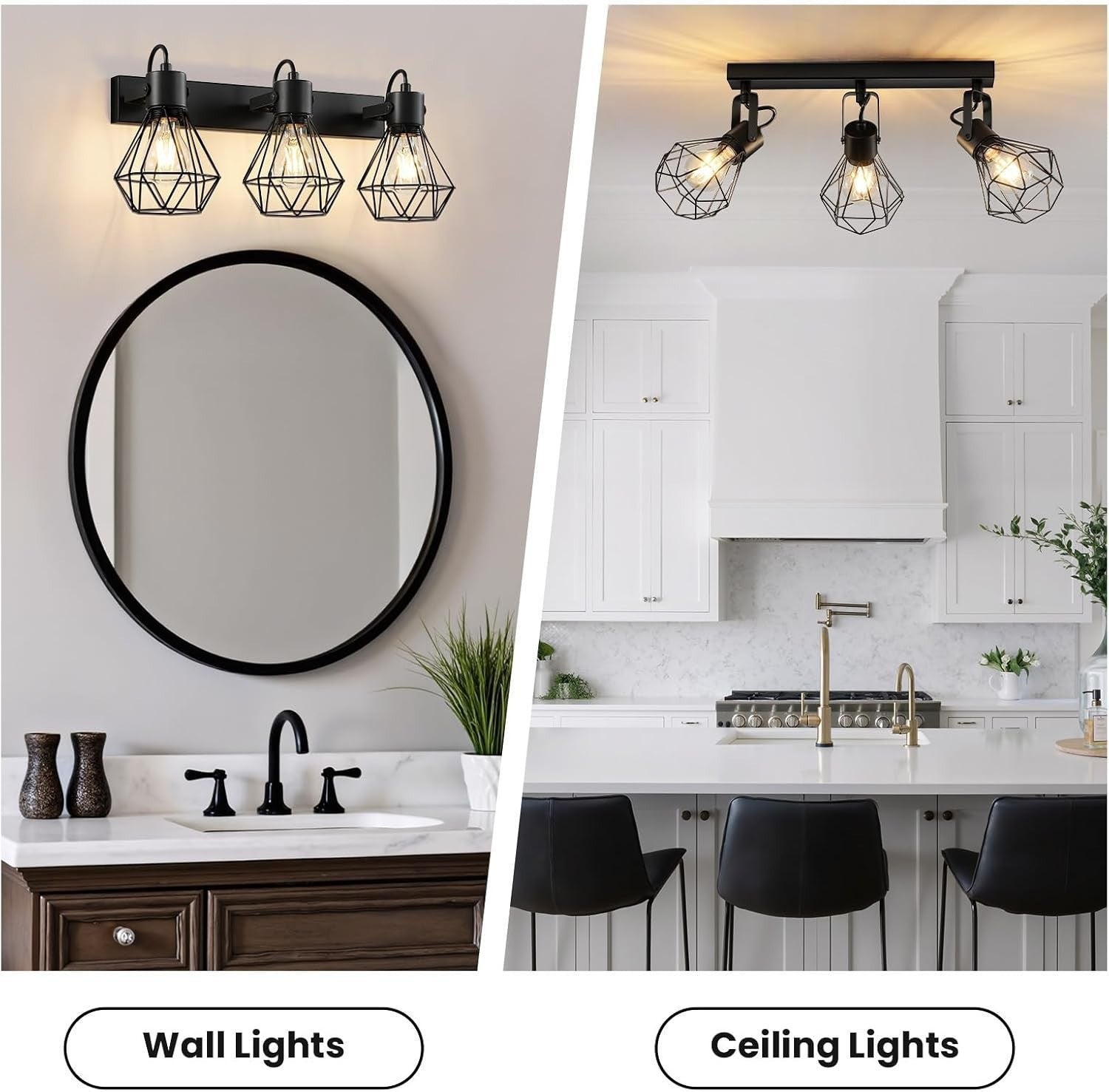 3 Light Black Vanity Wall Lights - 90° Rotatable, Vintage Farmhouse Bathroom Lam