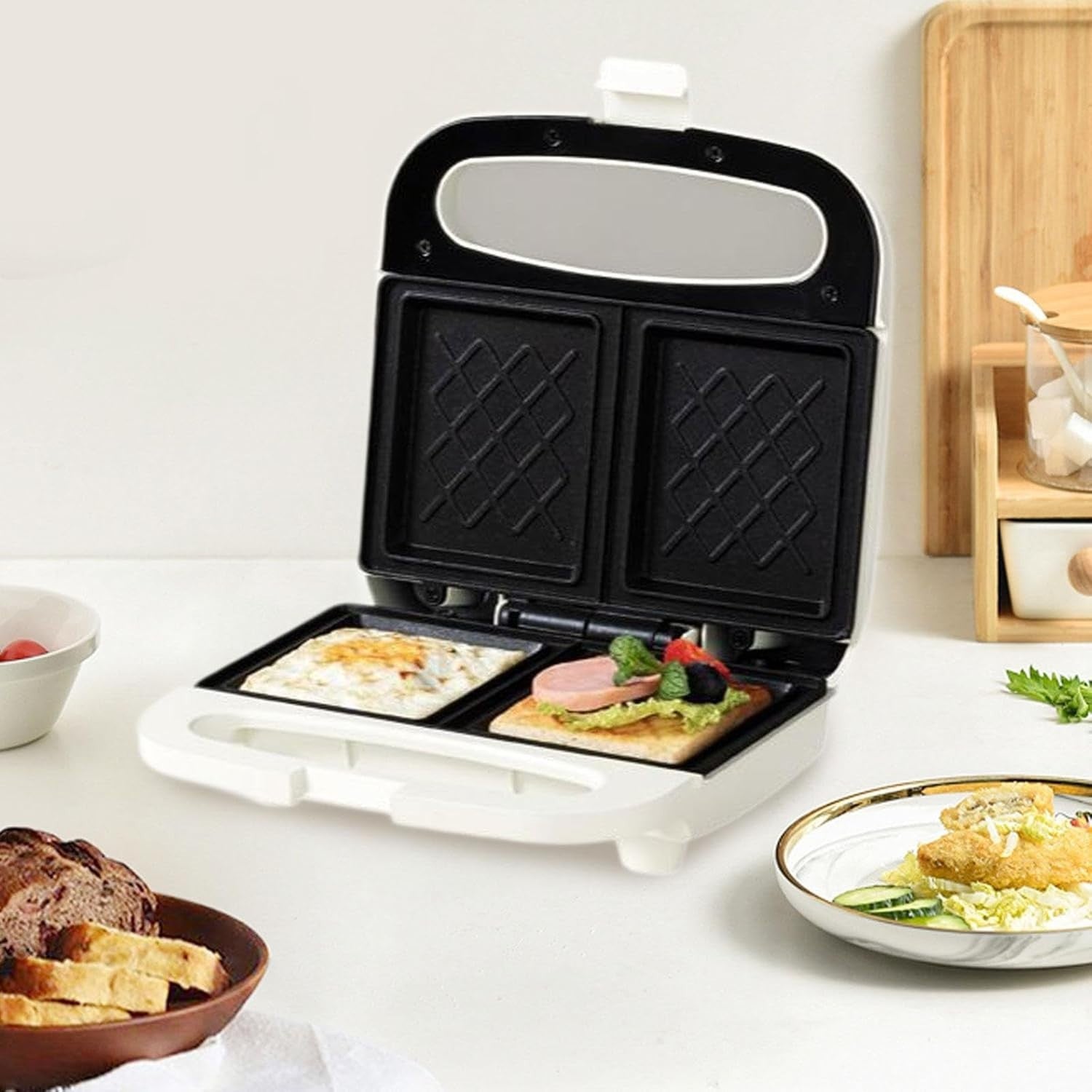 Compact Sandwich Maker Panini Press 750W Non-Stick Quick Breakfast Grill