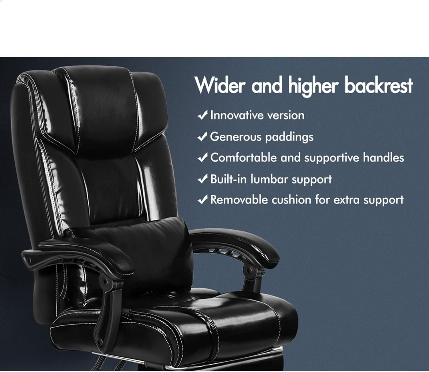 Executive Ergonomic Office Chair, Adjustable Reclining PU Leather Swivel Desk Se