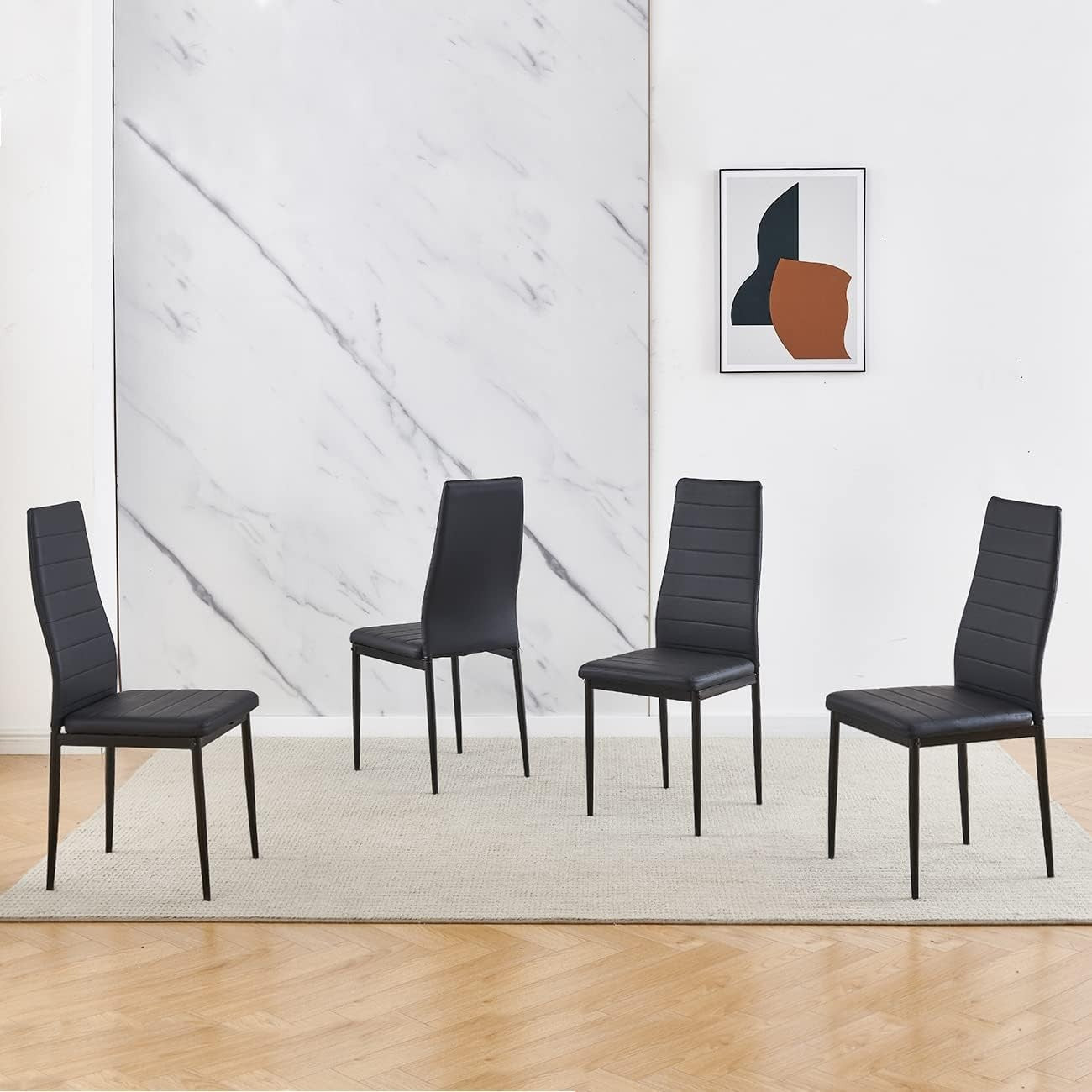 White 4 Seater Dining Table Set Faux Leather Chairs Compact Modern 110cm