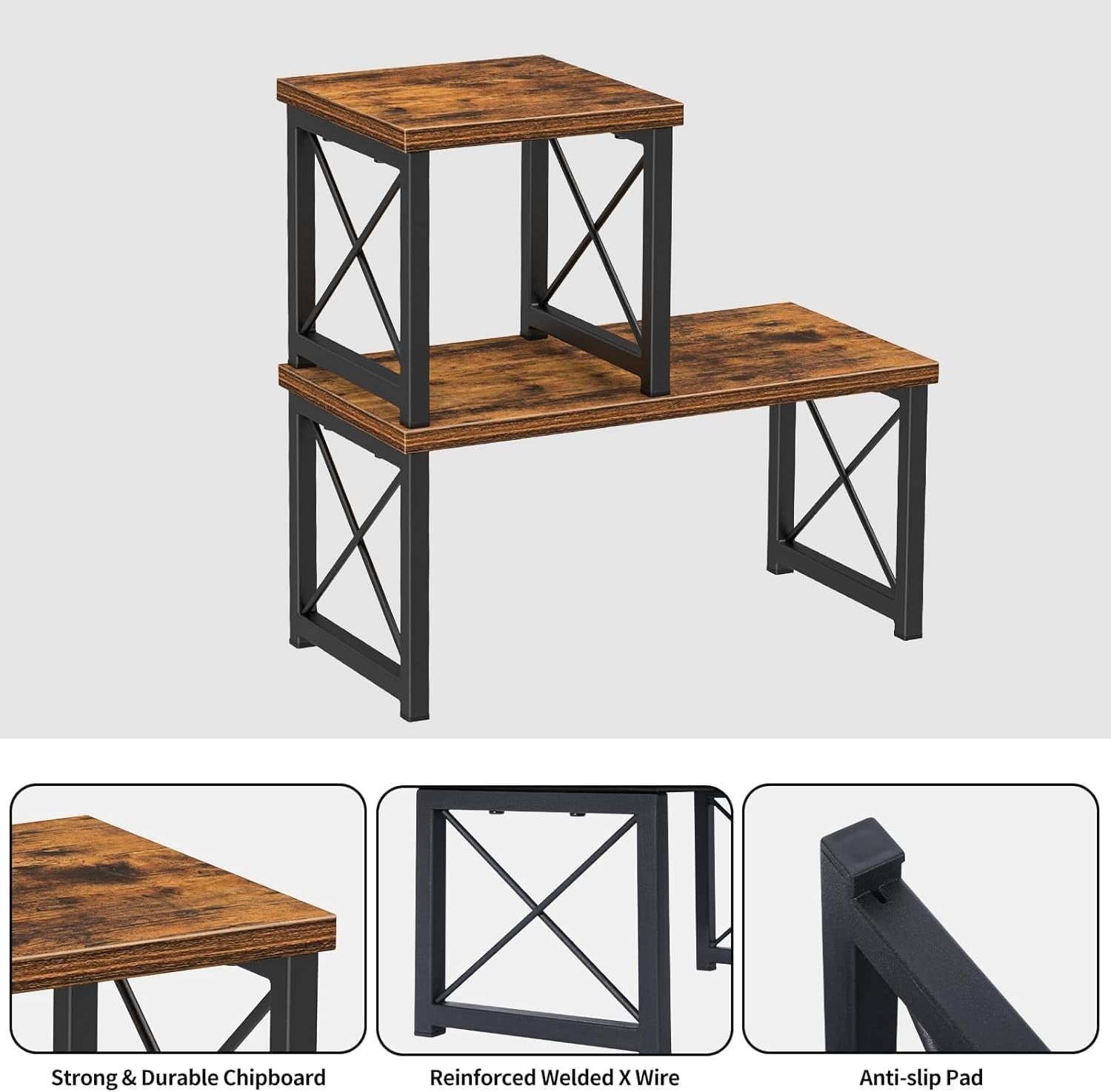 2-Tier Freestanding Desktop Bookshelf – Stackable Wood Desk Organizer Shelf