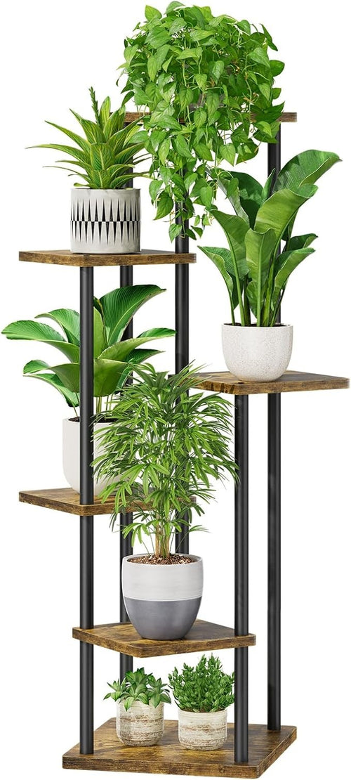 6 Tier Tall Metal Wood Plant Stand Indoor Outdoor Corner Display Rack Black