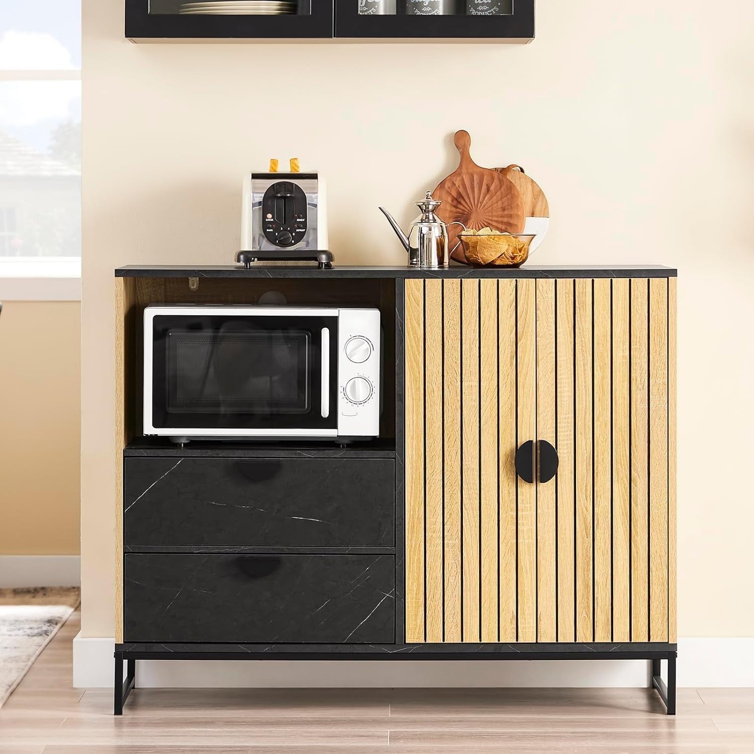 Modern Hallway Sideboard Cabinet | Wine Rack + Microwave Shelf | 107cm Wide