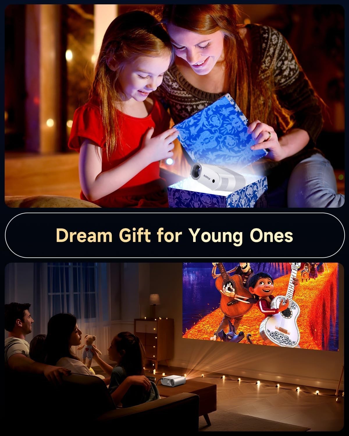 Mini Smart Projector 400 ANSI 1080P WiFi 6 Bluetooth Outdoor Cinema