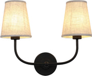 Black 2-Light Wall Sconce Linen Shades Vintage Bedroom & Bathroom Lamp