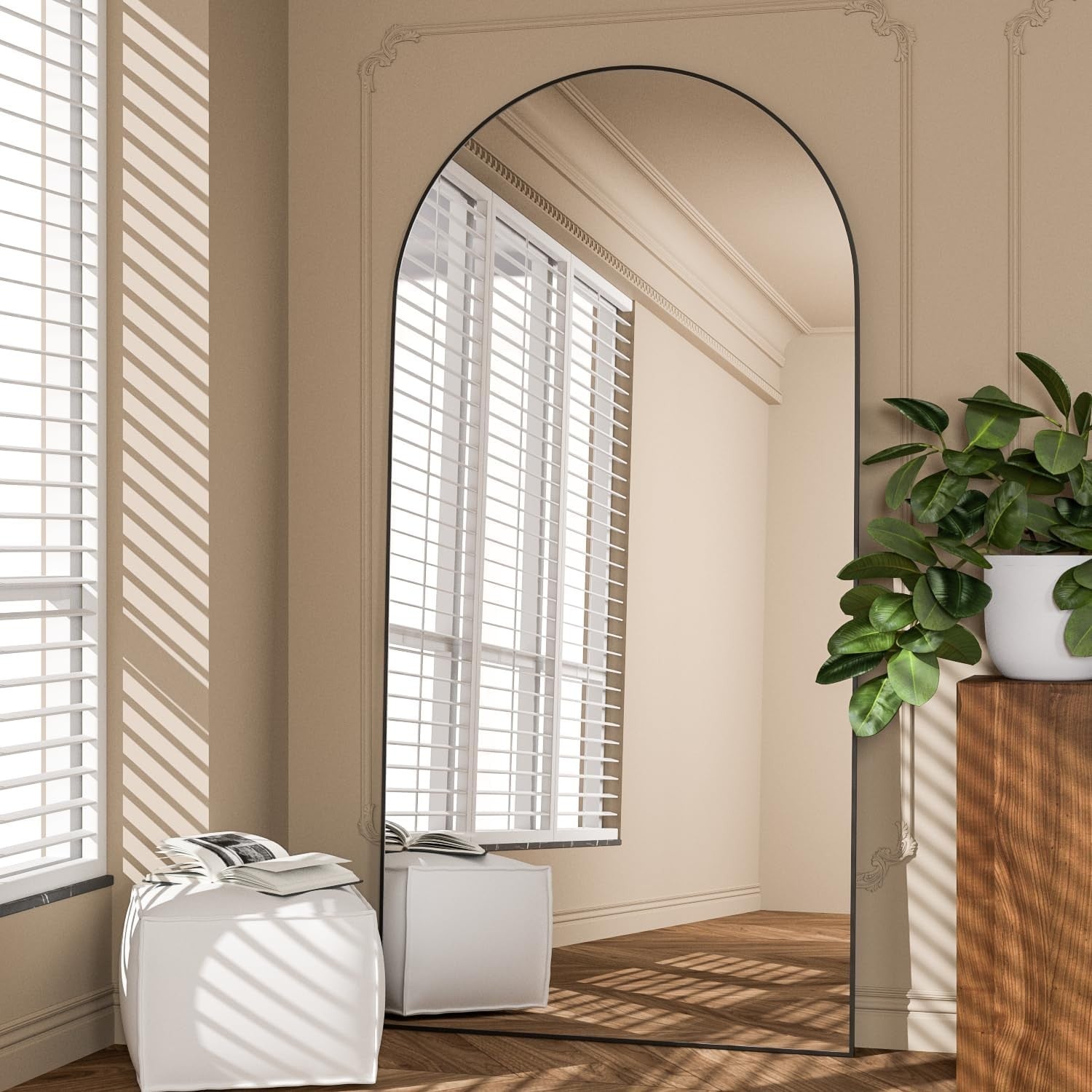 Full Length Arched Mirror 180x80cm Black Frame Leaning Wall Floor Mirror