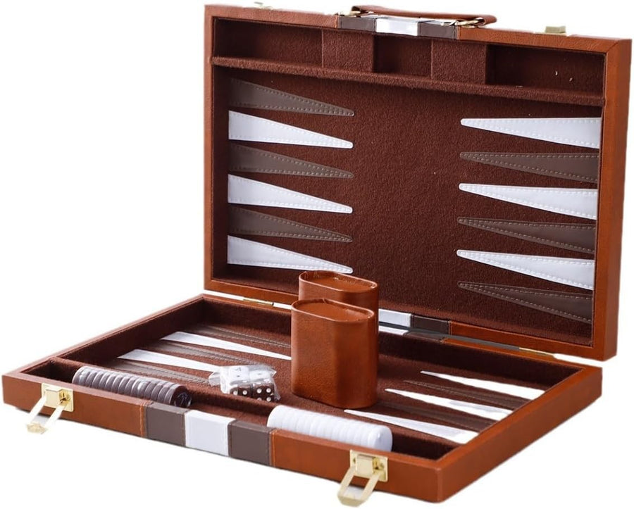 Luxury Backgammon Set Leather Case Folding Board Travel Strategy Game