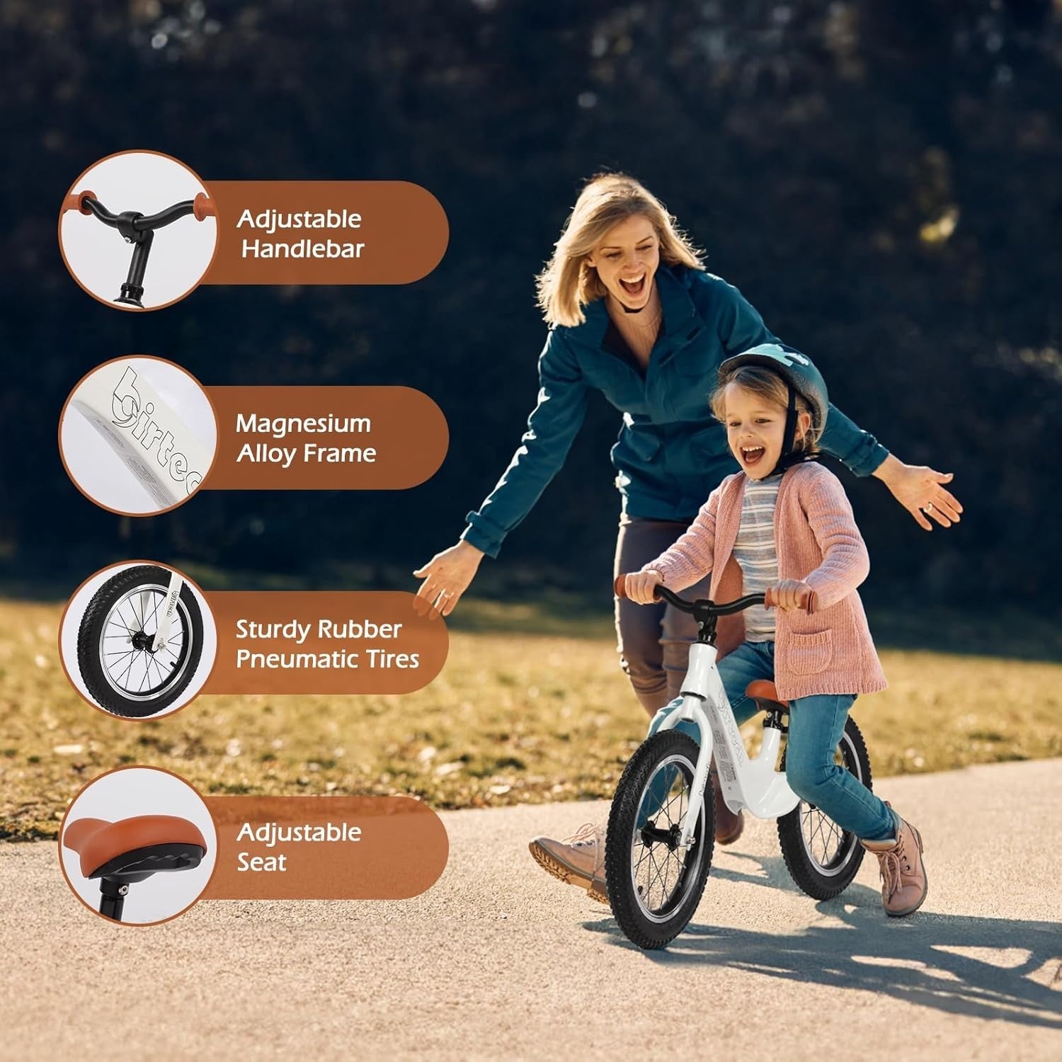 14 Inch Balance Bike Kids Training Bicycle Air Tires Adjustable Age 3-6