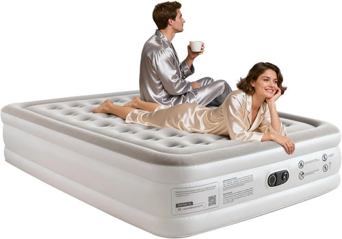 Double Air Mattress 18" Inflatable Bed with Built-In Pump, Soft Flocked Surface