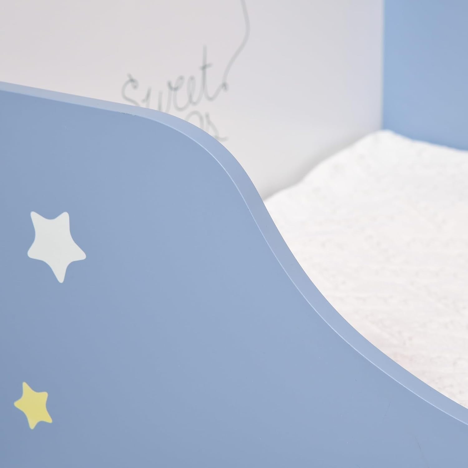 Kids Toddler Bed Frame with Guardrails Low Junior Bed Safe Modern Blue