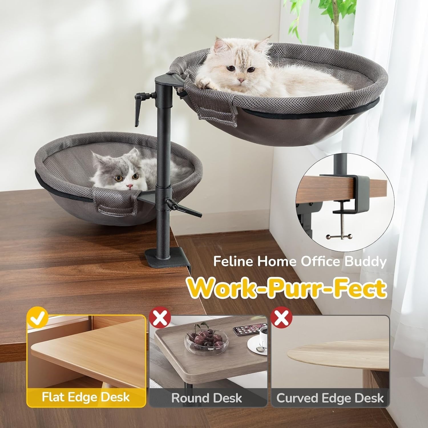 Double Layer Desk Cat Bed Rotating Cat Hammock for 2 Cats Adjustable