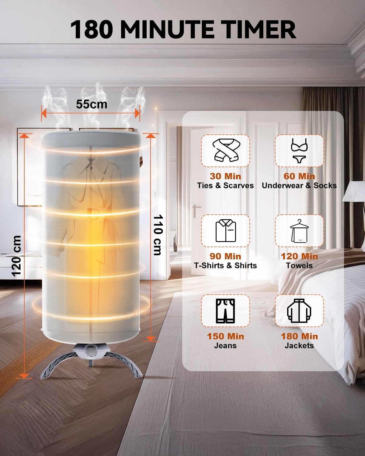 Compact Heated Clothes Airer 900W Portable Electric Dryer 2 Tier 10kg Indoor